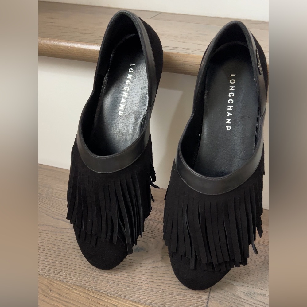 NWT brand new Longchamp black genuine leather suede womens 7.5 loafers - Picture 7 of 9
